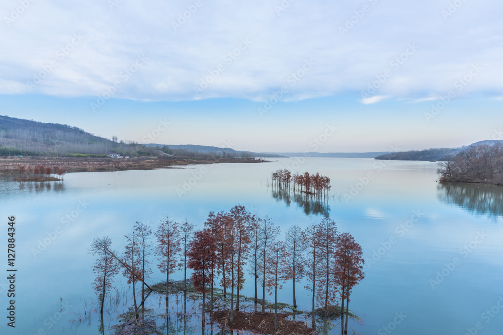 panoramic view of river in natural park of Xuyu,Jiangsu province,China.