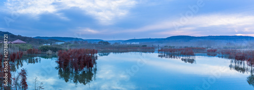 panoramic view of river in natural park of Xuyu,Jiangsu province,China.