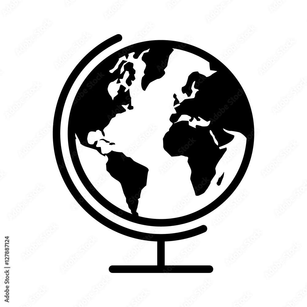 Geographical map globe with planet earth flat icon for apps and websites - obrazy, fototapety, plakaty 