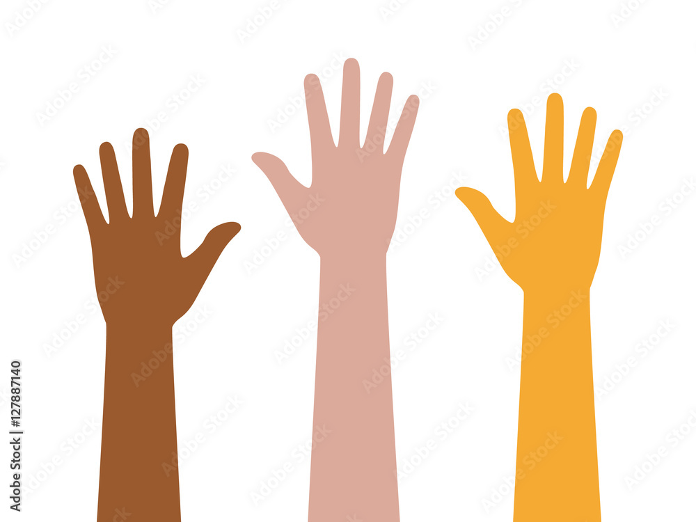 People or students with their hands raised flat color icon for apps and websites People or students with their hands raised flat color icon for apps and websites