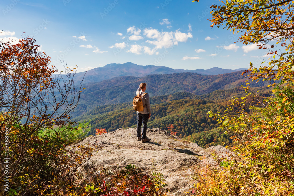 Man walking on the edge of a cliff