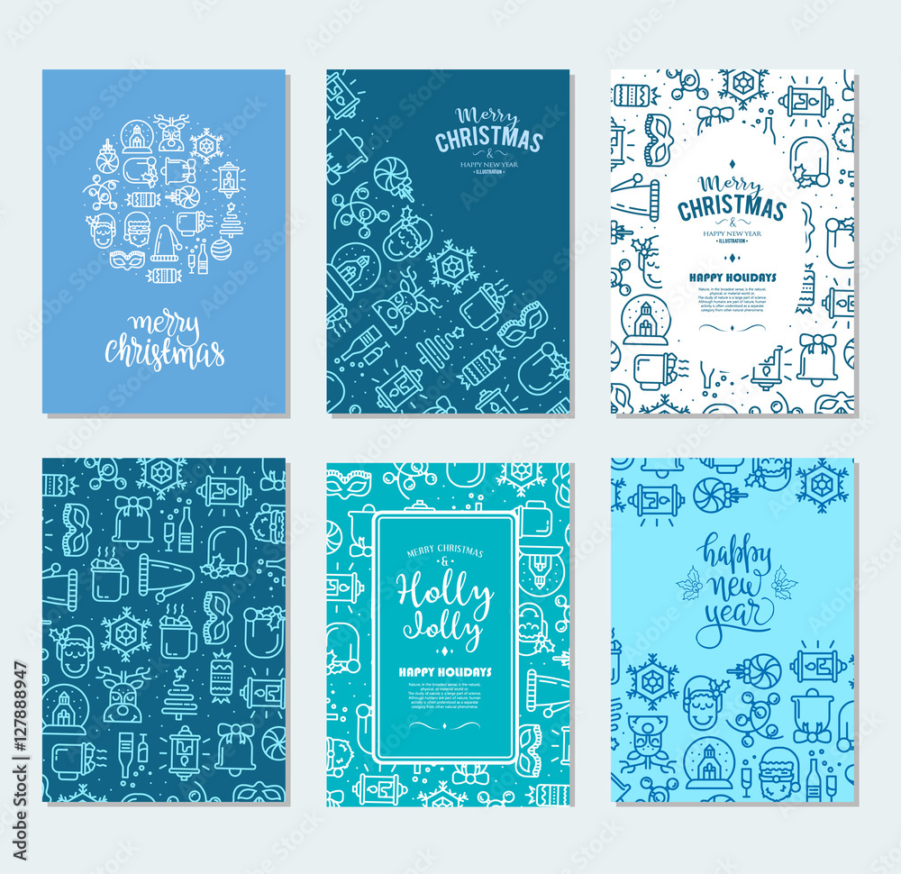 Naklejka premium Christmas background set with flat icons.
