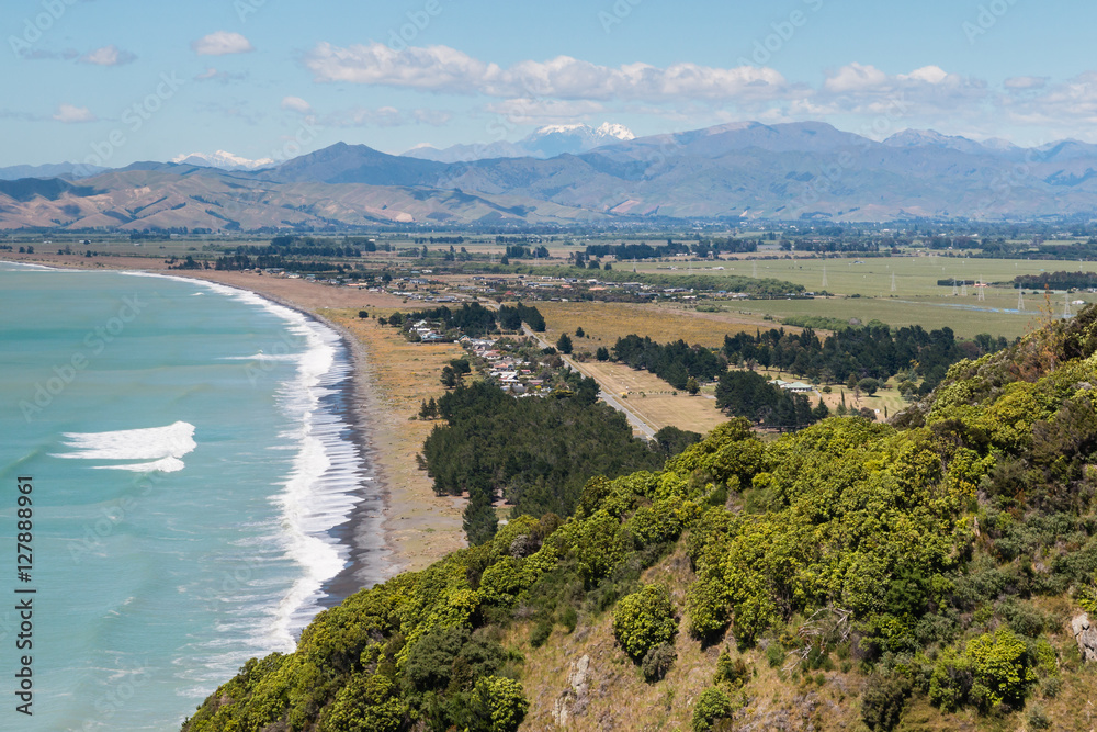 aerial view of Rarangi beach on South Island in New Zealand