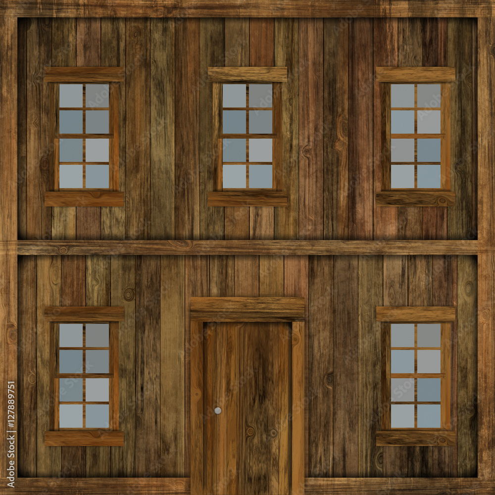Obraz premium 3D illustration of an isolated wooden wall building from the Wild West. Suitable for use in projects on imagination, creativity and design. Digital illustration art work.