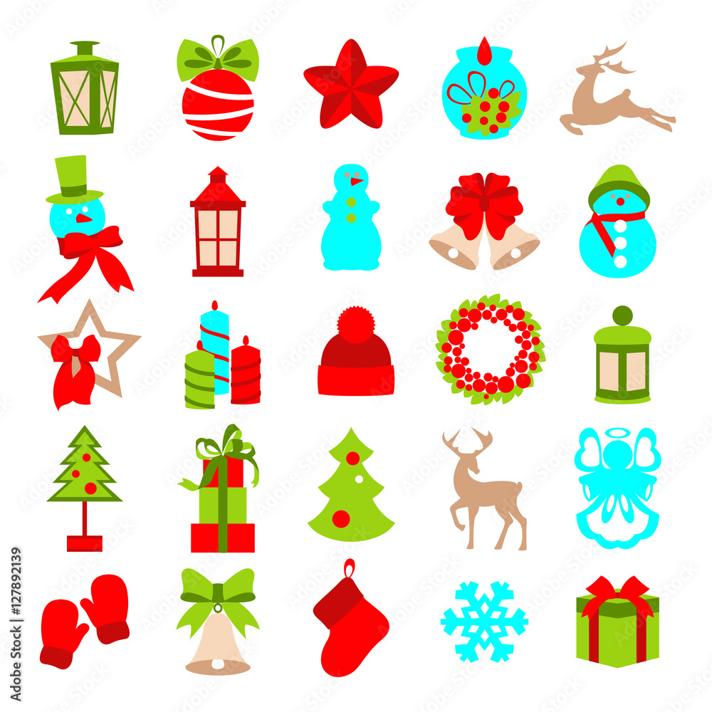 Collection of colorful christmas elements and decorations