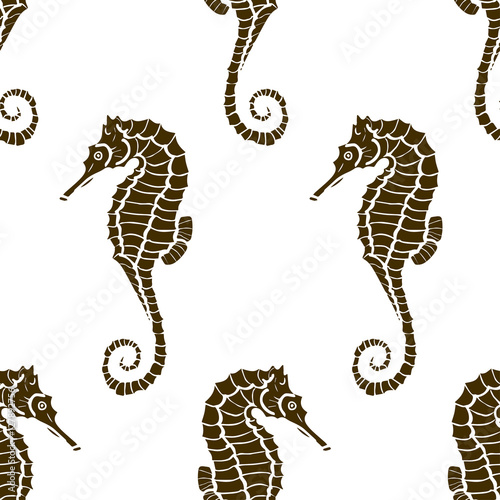 seamless pattern from seahorse silhouette. Vector hippocampus