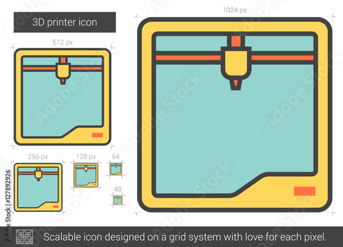 Three D printer line icon.