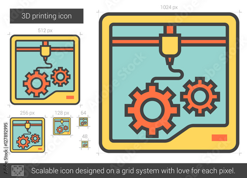 Three D printing line icon.