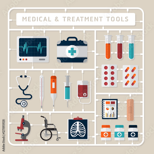 Creative thinking vector flat design model kits for medical and treatment tools