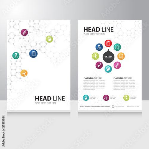 Vector healthcare medical and science technology Brochure Flyer design template with chemical molecule background