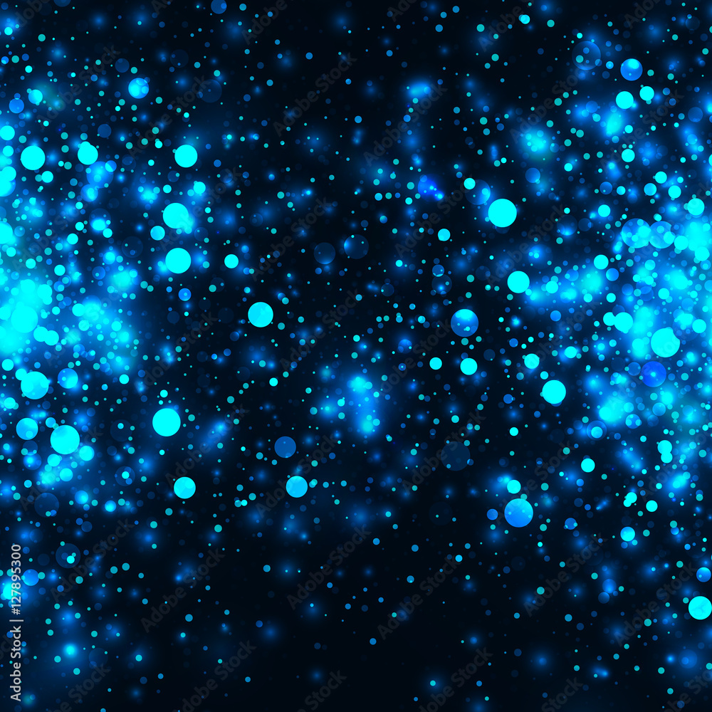 Vector blue glowing light glitter abstract background. Magic glow light effect. Star burst with sparkles on black background