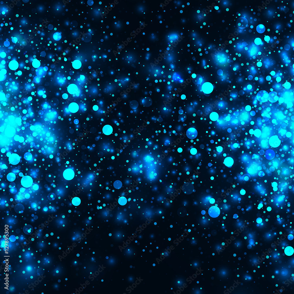 Vector blue glowing light glitter abstract background. Magic glow light