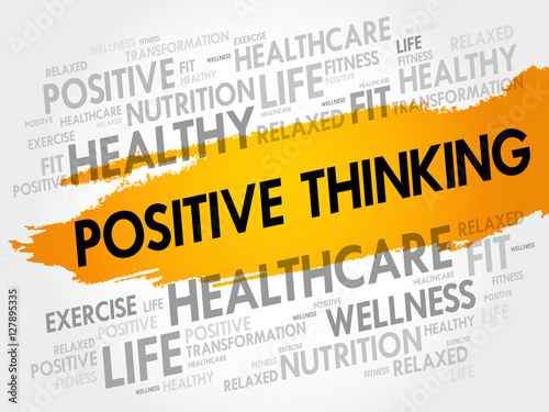 Positive thinking word cloud collage, health concept background