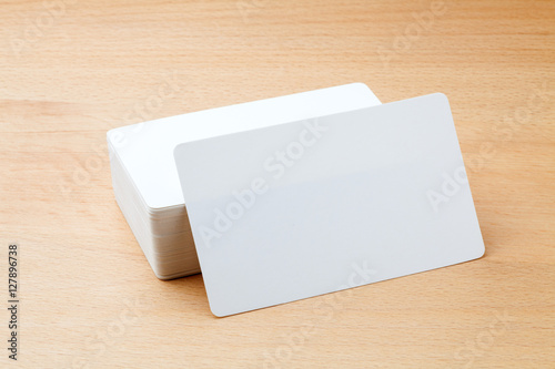 Blank business cards on the wooden table