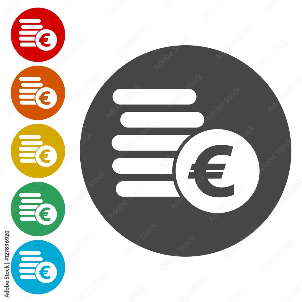 Euro coins flat icons set Euro coins flat icons set