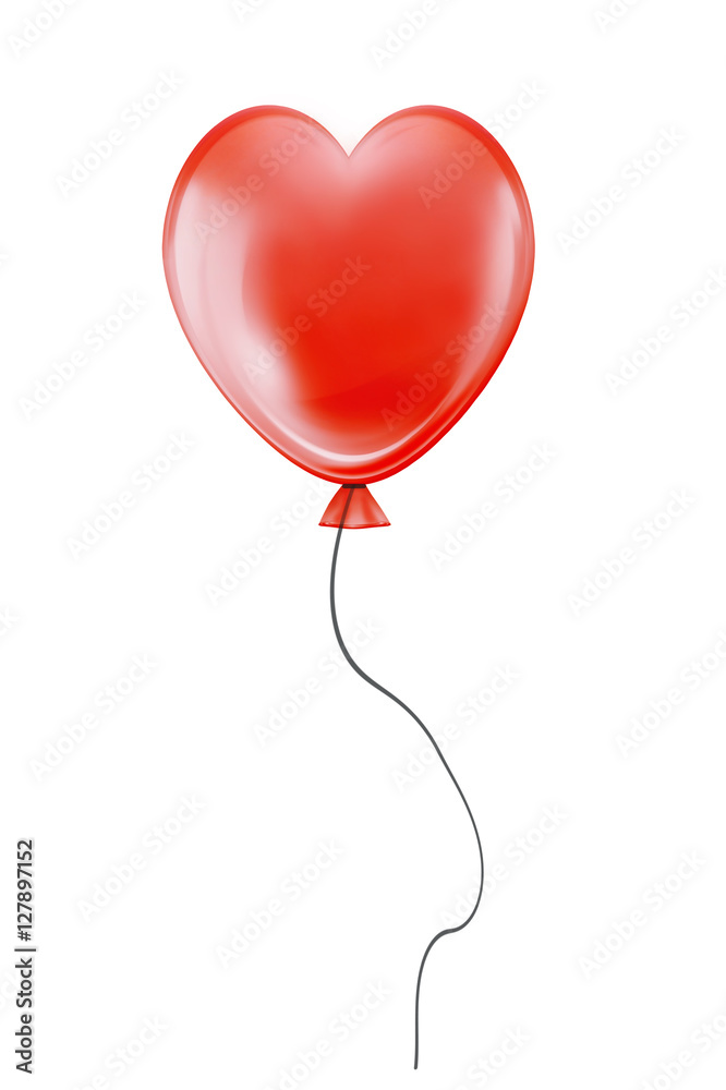 Red heart flying air balloon isolated on white background Red heart flying air balloon isolated on white background