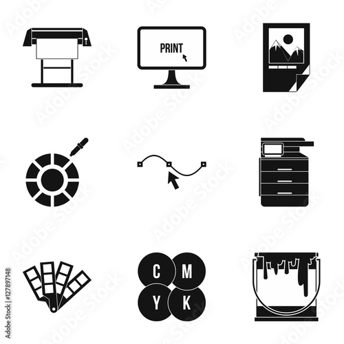 Printing in polygraphy icons set. Simple illustration of 9 printing in polygraphy vector icons for web