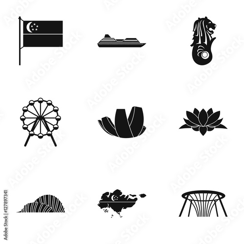 Tourism in Singapore icons set. Simple illustration of 9 tourism in Singapore vector icons for web