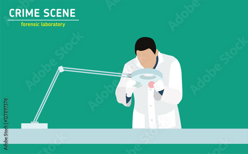 Forensic laboratory. The assistant forensic scientist examines evidence. Forensic procedure. Murder investigation. 