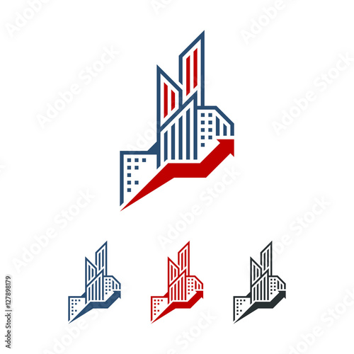 modern building and graph with arrow upwards illustration design logo vector