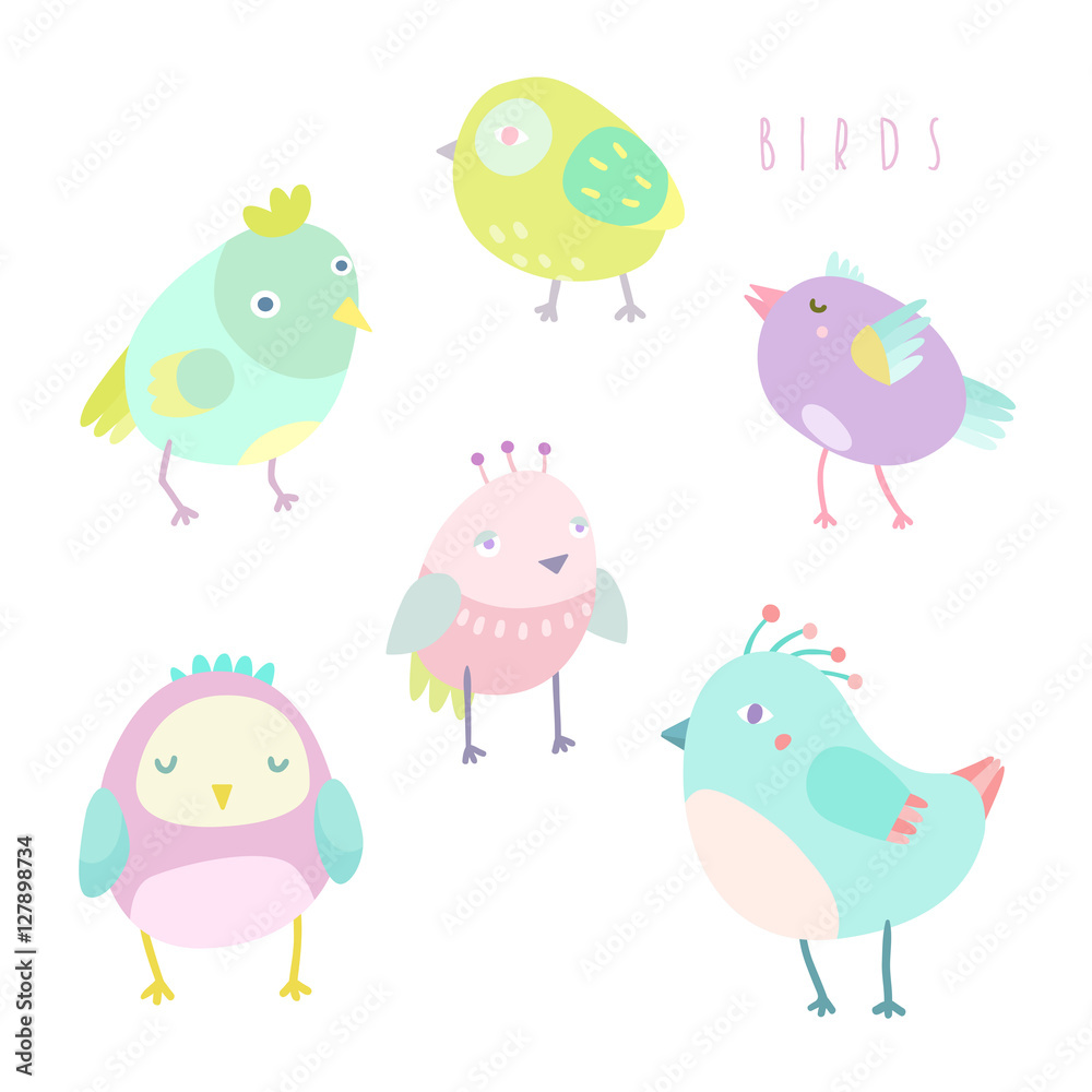Cute birds set. Cute birds set.