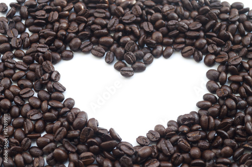 coffee beans on white background. subject soft focus