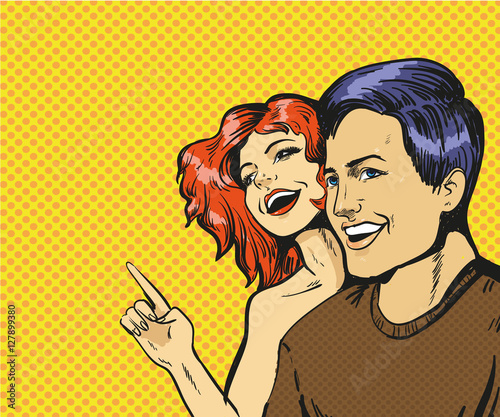 Man and woman vector illustration in pop art comic style
