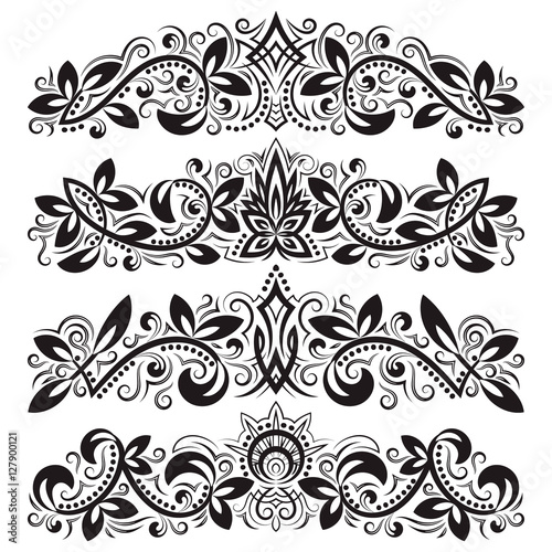 Design ornamental elements. Vintage headline decorations set. Floral tattoo in baroque style.