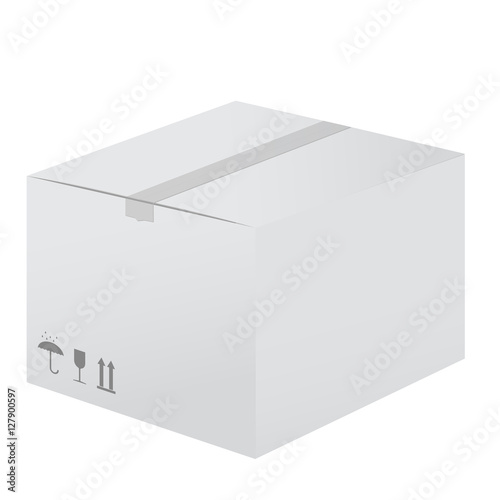 White cardboard box. Closed package