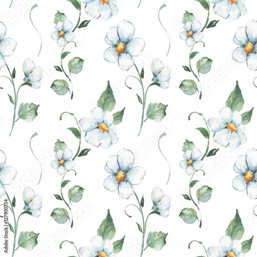 White flowers. Watercolor floral pattern. Seamless hand drawn background 3