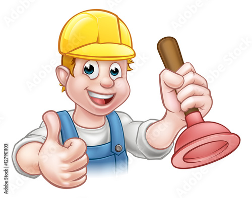 Plumber Handyman Holding Plunger