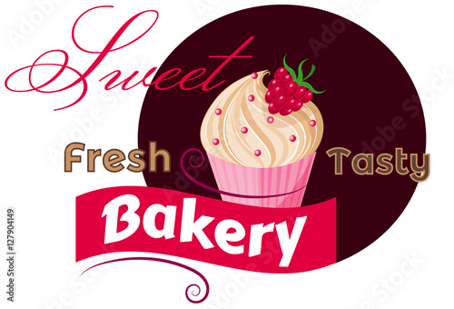 Vintage label with Fresh strawberry Cupcake