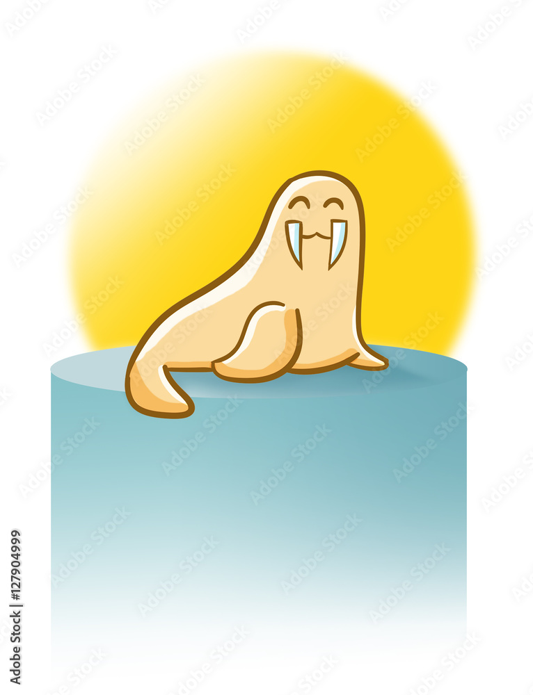 Funny yellow brown smiley walrus with sunny background - illustration. Funny yellow brown smiley walrus with sunny background - illustration.