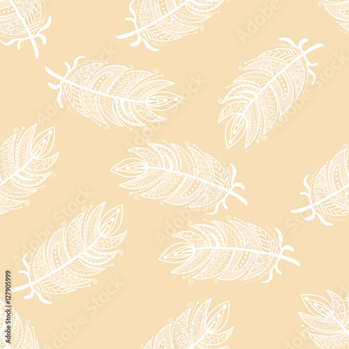 Ethnic feathers zentangle Seamless Pattern