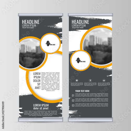 Roll up business banner design vertical template vector.