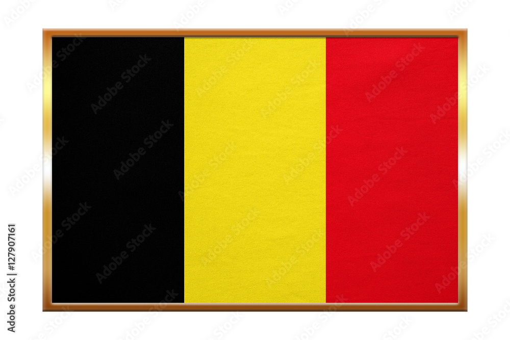 Fototapeta premium Flag of Belgium , golden frame, fabric texture
