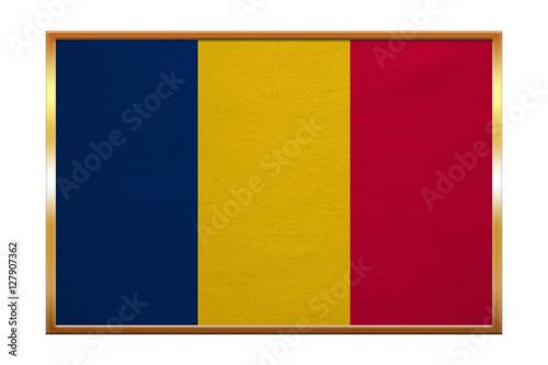 Flag of Chad , golden frame, fabric texture