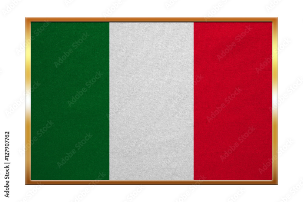 Naklejka premium Flag of Italy , golden frame, fabric texture