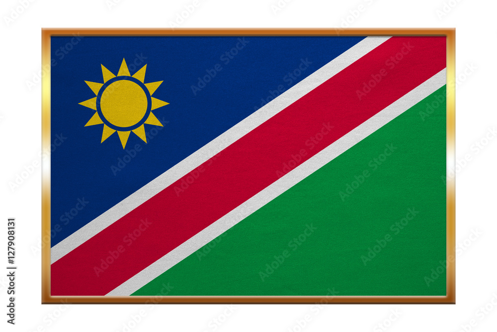 Obraz premium Flag of Namibia , golden frame, fabric texture