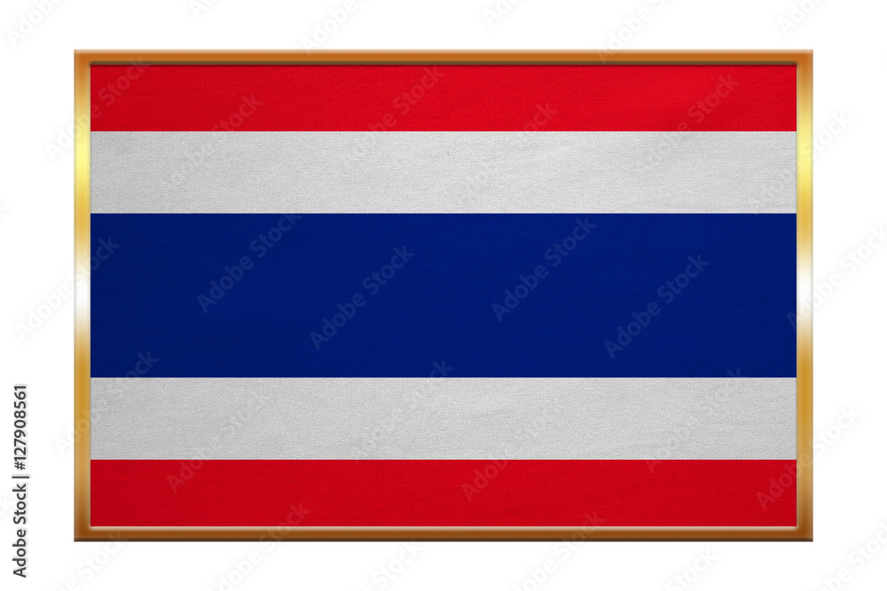 Flag of Thailand , golden frame, fabric texture Flag of Thailand , golden frame, fabric texture