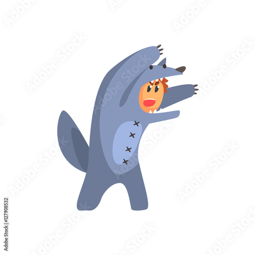 Boy In Costume Of The Wolf Performing In Theatrical Show In Fairy-Tale Red Hood Story