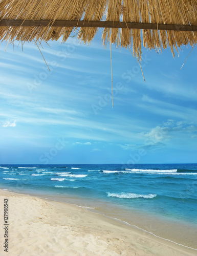 summer beach with blue sea waters and sunshine
