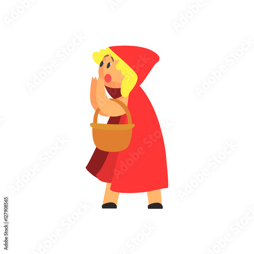 Girl In Costume Of The Red Hood Character Performing In Theatrical Show In Fairy-Tale Story