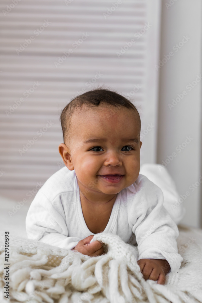 Fototapeta premium Adorable little african american baby boy looking - Black people