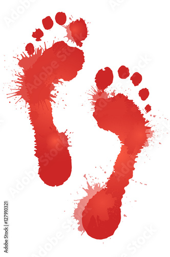 Illustration of red blood footprint  and splashes. Vector element for your creativity