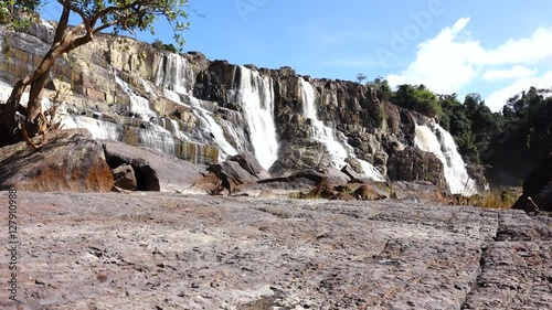 Moving footage 4k Pongour waterfall in Dalat Vietnam. Scenic mountain with fall photo