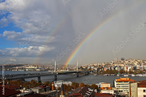 Amazing Rainbow on Historical city Istanbul, Turkey.