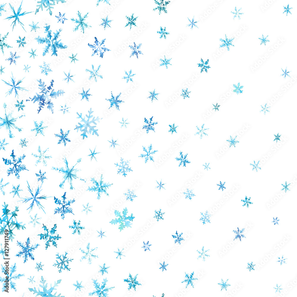 Vertical pattern of watercolor snowflakes isolated on white. Vertical pattern of watercolor snowflakes isolated on white.