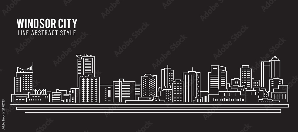 Cityscape Building Line art Vector Illustration design - Windsor city