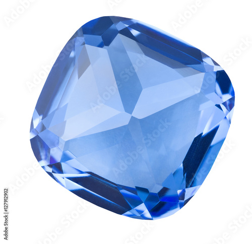 transparent blue sapphire gem on white